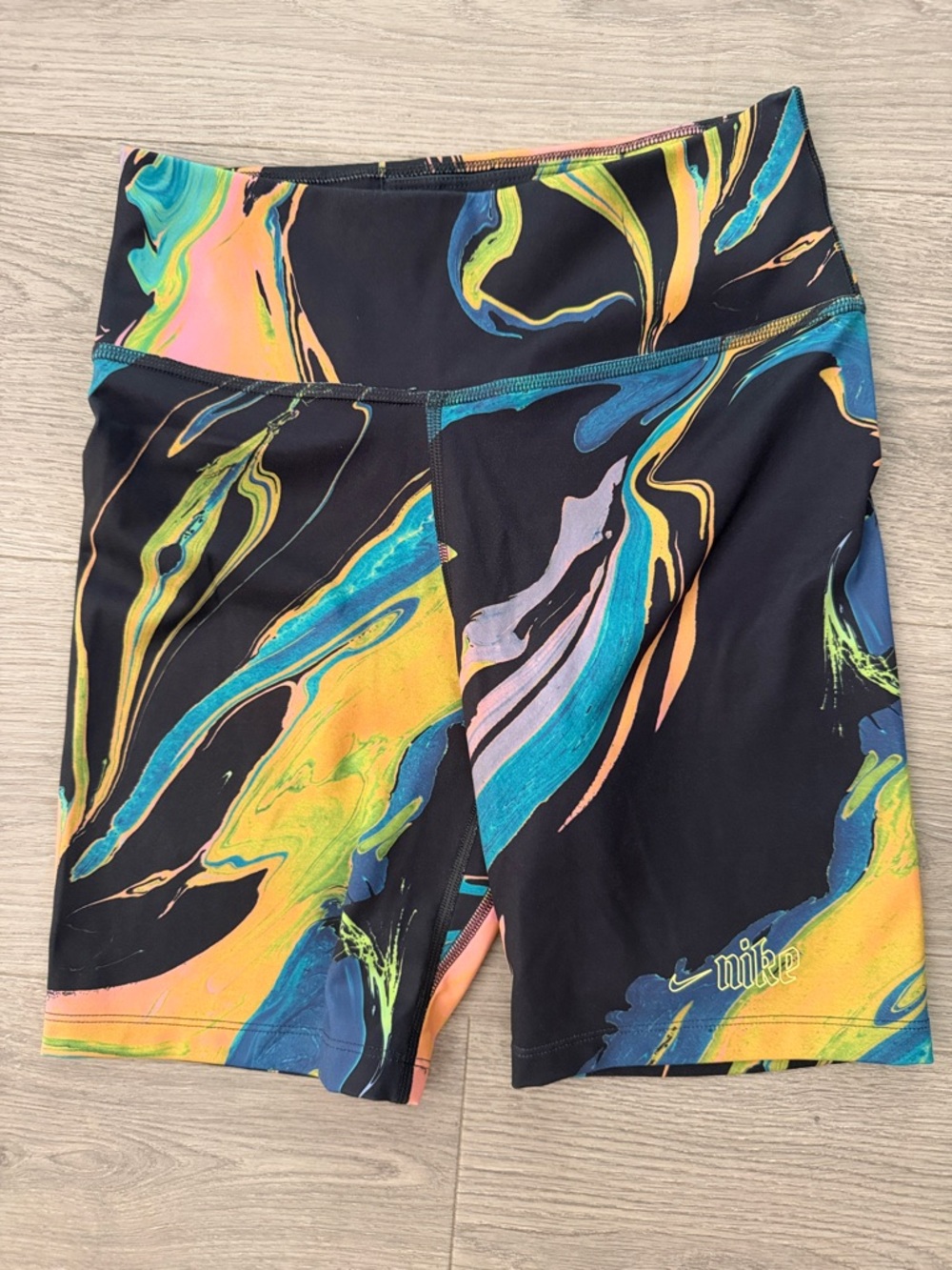 Nike Black Biker Shorts with Neon Marble Swirl